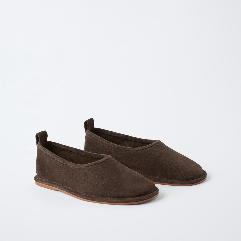 ZARA Brown Leather Slippers Size 6.5(37)